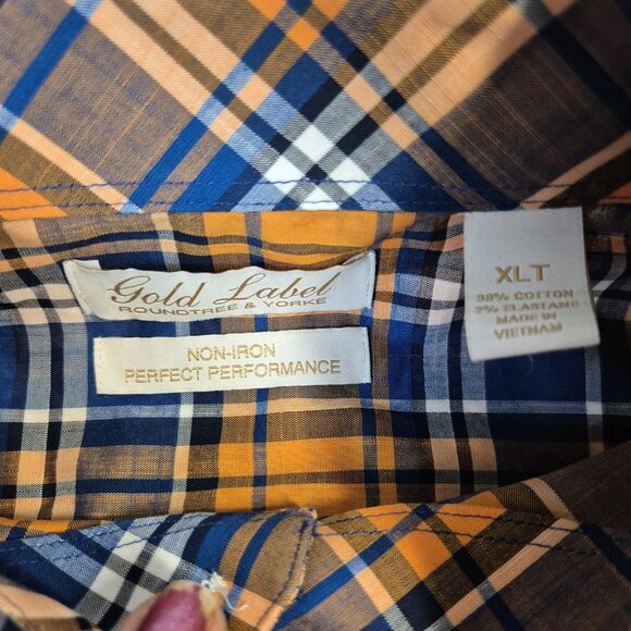 Roundtree & Yorke Gold Label Men's Shirt Size XLT Short Sleeve Orange Plaid  (57 - Picture 7 of 10